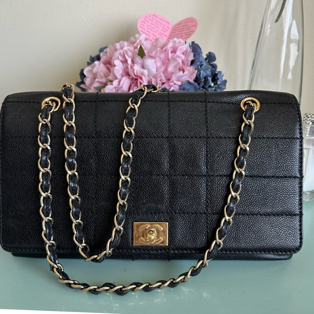 Chanel CC Chocolate Bar Caviar Leather Chain Shoulder bag w/ COA